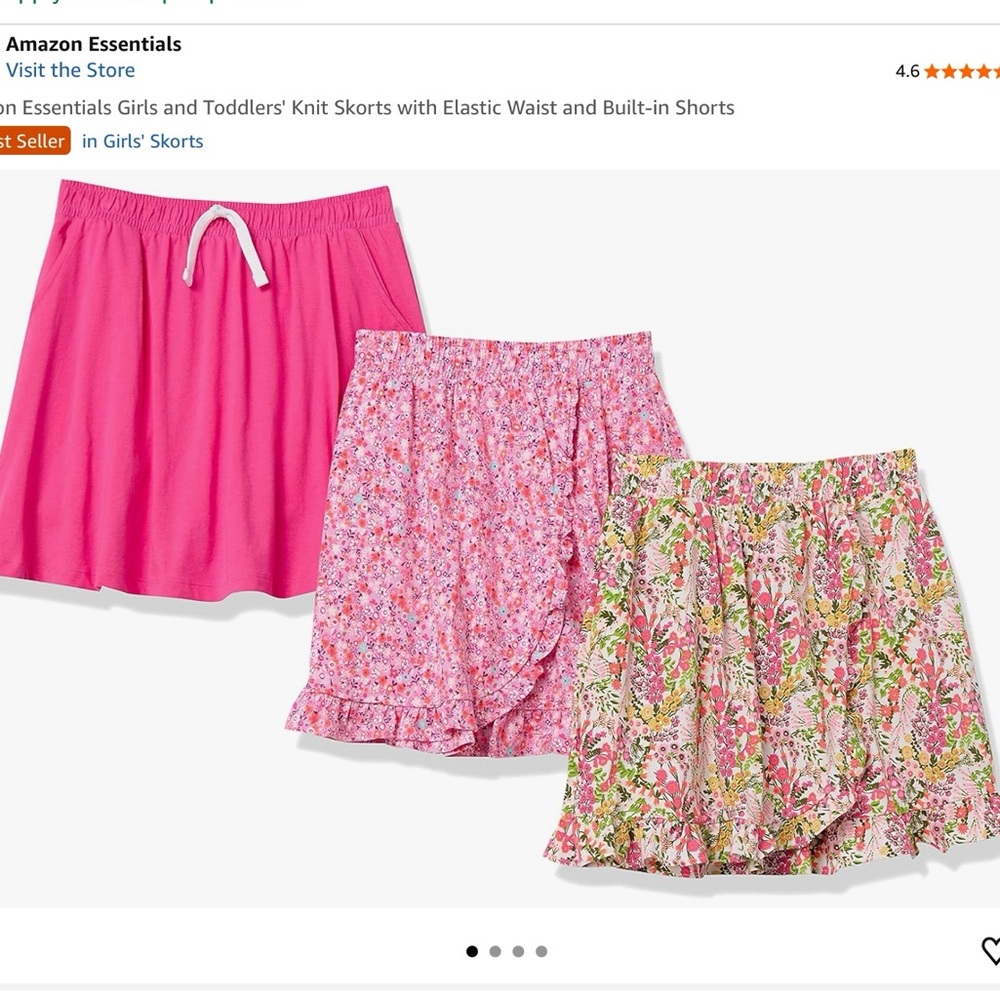 Amazon Essentials Girls' Pink Knit and Floral Skort Trio